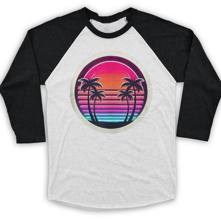 Retro 80s Synthwave Sunset & Palm Trees Retro Nostalgia 80s Baseball Raglan Shirt