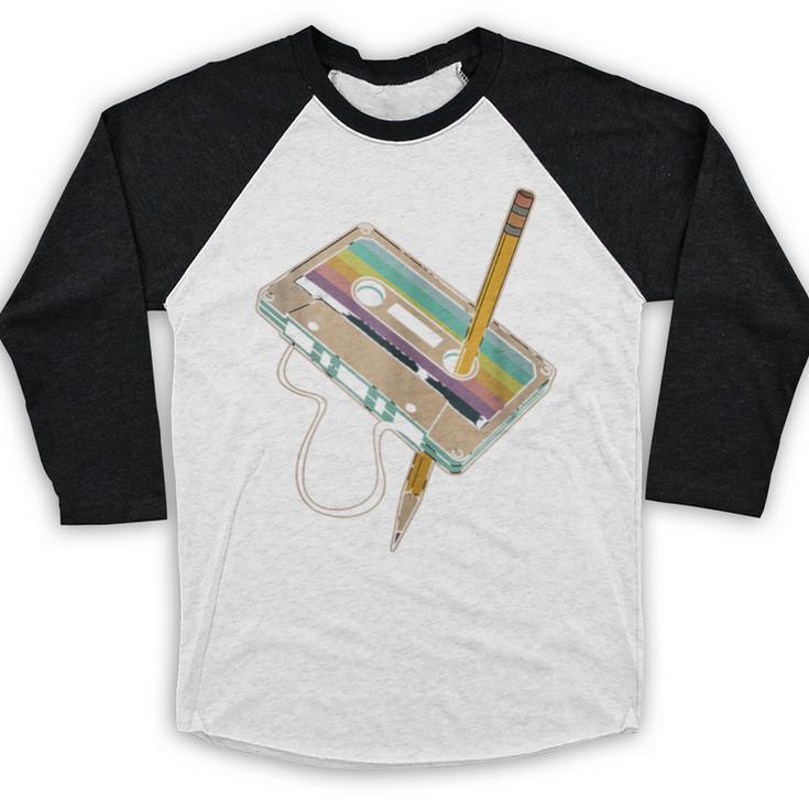 Retro Cassette And Pencil 80s 90s Nostalgia Music Lover Baseball Raglan Shirt
