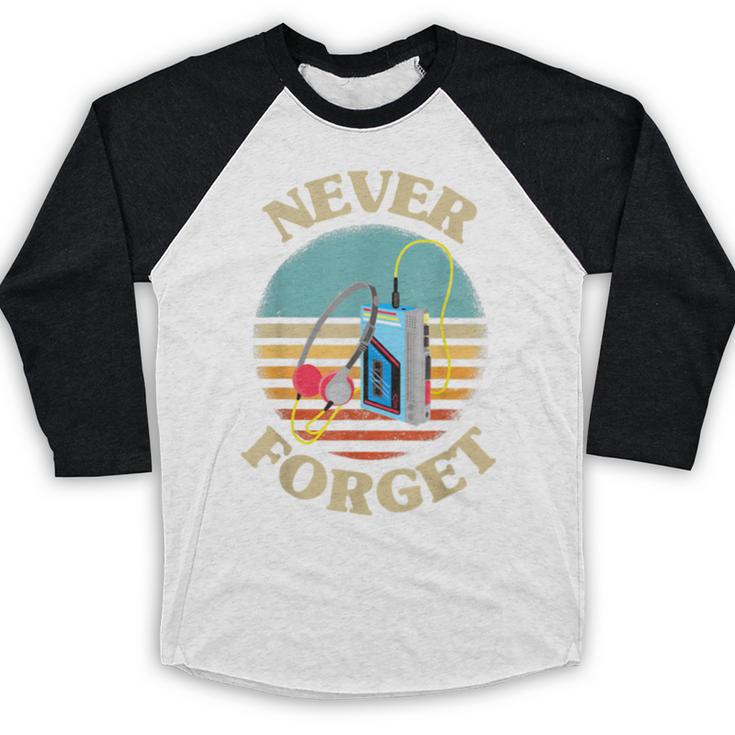 Retro Cassette Player Never Forget Nostalgia Vintage Baseball Raglan Shirt