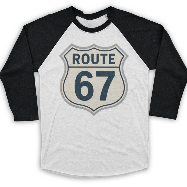 Retro Route 67 Highway Sign Vintage Road Nostalgia Premium Tri-Blend Baseball Raglan Shirt