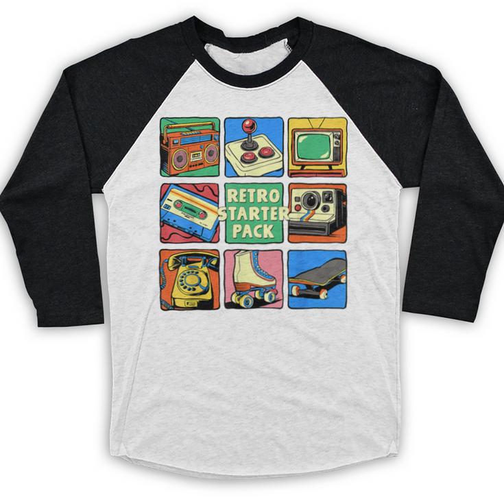 Retro Starter Pack 80s 90s Vintage Nostalgia Cassette Tape Baseball Raglan Shirt