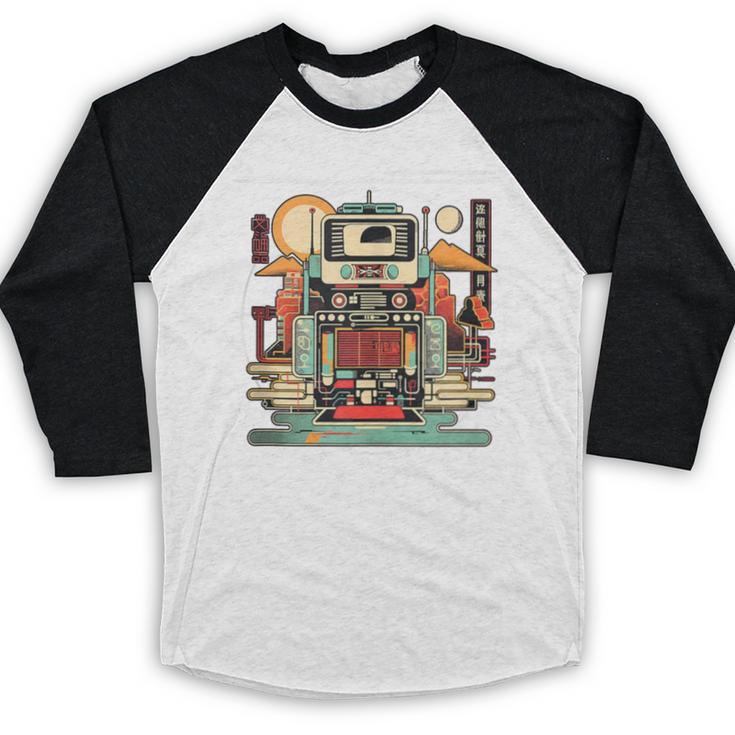 Retro Tech Stack 80s 90s Nostalgia Analog Devices Baseball Raglan Shirt