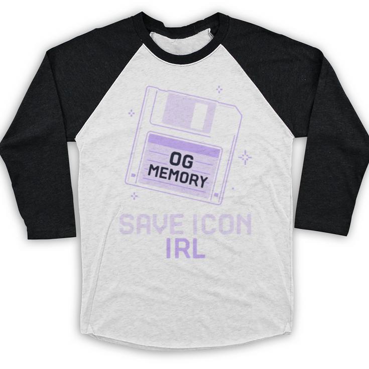 Save Icon IRL Retro Tech Humor Floppy Disk 90s Nostalgia Baseball Raglan Shirt