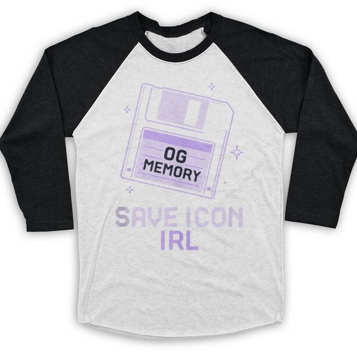 Save Icon IRL Retro Tech Humor Floppy Disk 90s Nostalgia Baseball Raglan Shirt