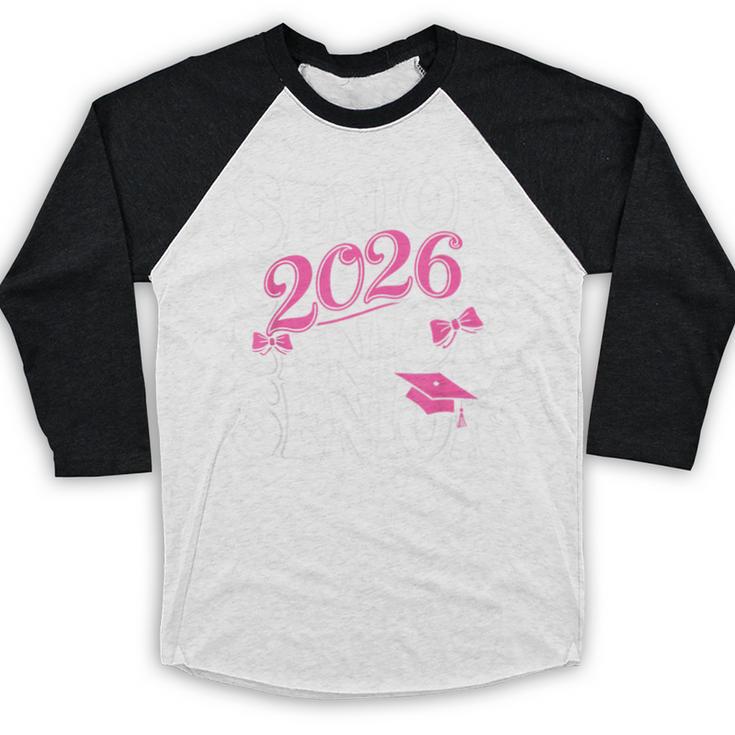 Senior 2026 Class Of 2026 Coquette Pink Bow Graduation Moms Baseball Raglan Shirt