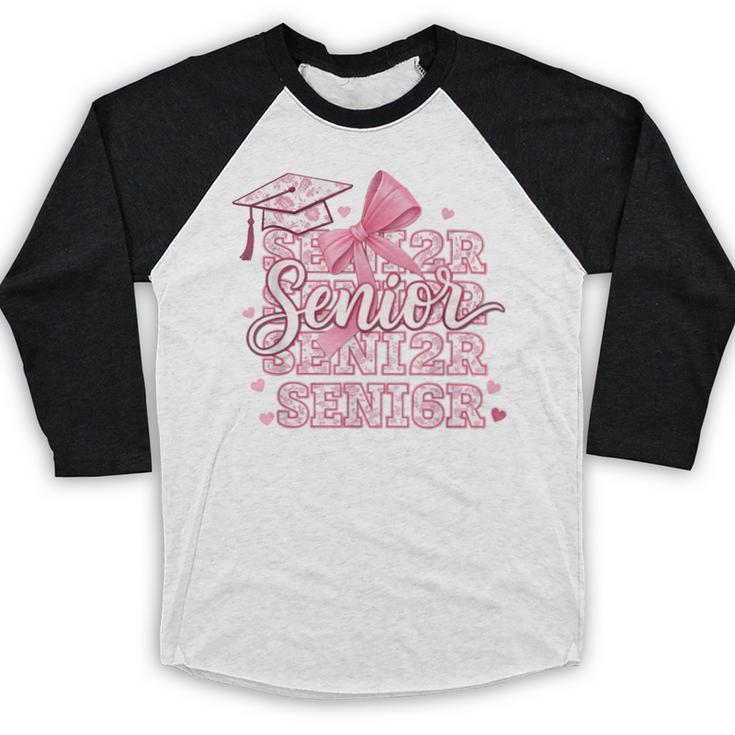Senior 2026 Class Of 2026 Cute Coquette Pink Bow Graduation Baseball Raglan Shirt