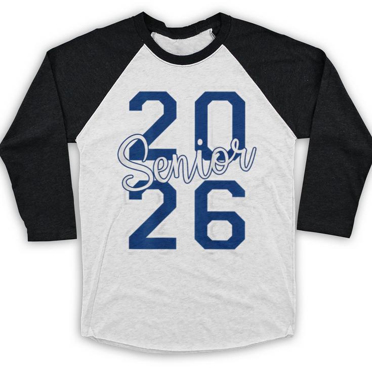Senior 2026 Graduation Varsity Navy Blue On The Back Baseball Raglan Shirt