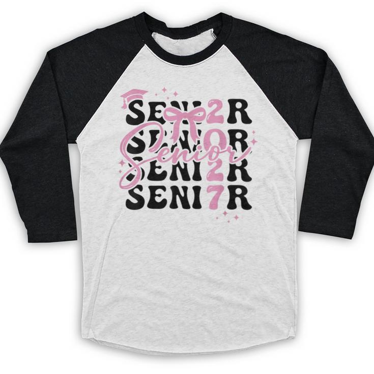 Senior 2027 Class Of 2027 Coquette Pink Bow Graduation 2027 Baseball Raglan Shirt