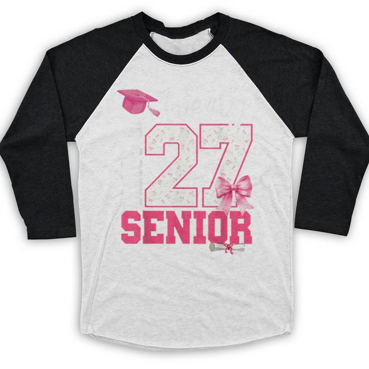Senior 2027 Class Of 2027 Pink Coquette Bow Graduation Girl Baseball Raglan Shirt