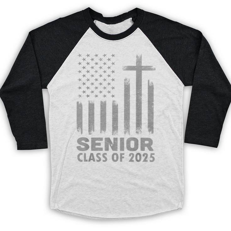 Senior Class Of 2025 USA Flag Cross Christian Graduation Baseball Raglan Shirt