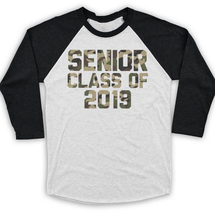 Seniors 2019 Class TShirt Camo Print T-Shirt Graduation Gift Baseball Raglan Shirt