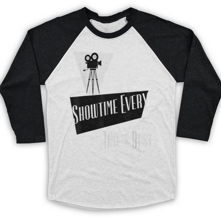 Showtime Every Moment Cinema Nostalgia Film Buff Humor Baseball Raglan Shirt