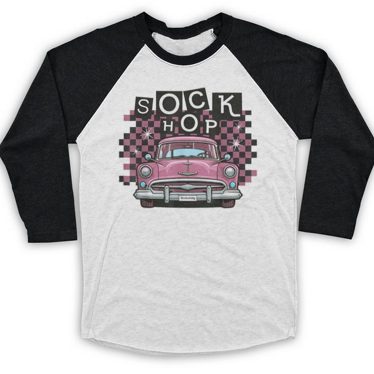 Sock Hop 50s Classic Car Nostalgia 1950s Greaser Baseball Raglan Shirt