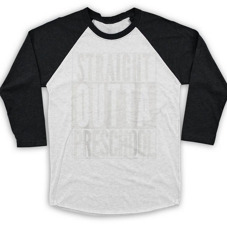 STRAIGHT OUTTA PRESCHOOL GIFT Grad Graduation Kids Baseball Raglan Shirt