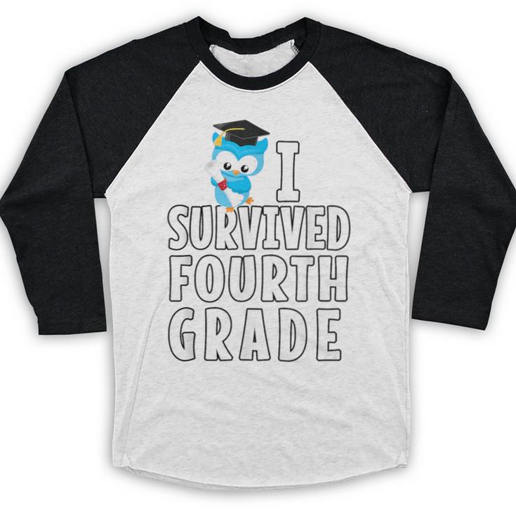 I Survived Fourth Grade Graduation Kids Owl Grad Baseball Raglan Shirt