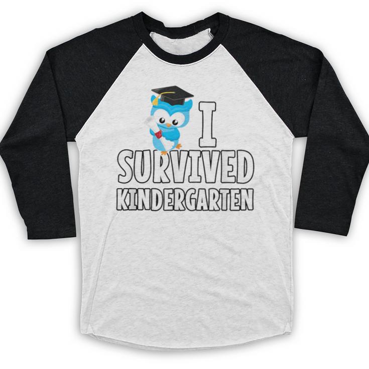 I Survived Kindergarten Graduation Kids Owl Grad Baseball Raglan Shirt