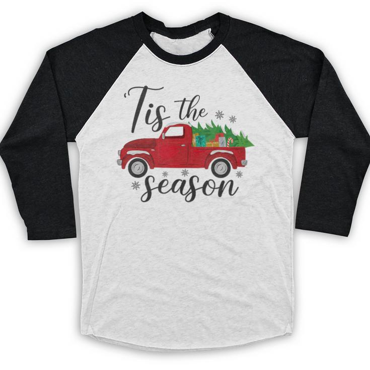 Tis The Season Holiday Nostalgia Red Truck Baseball Raglan Shirt