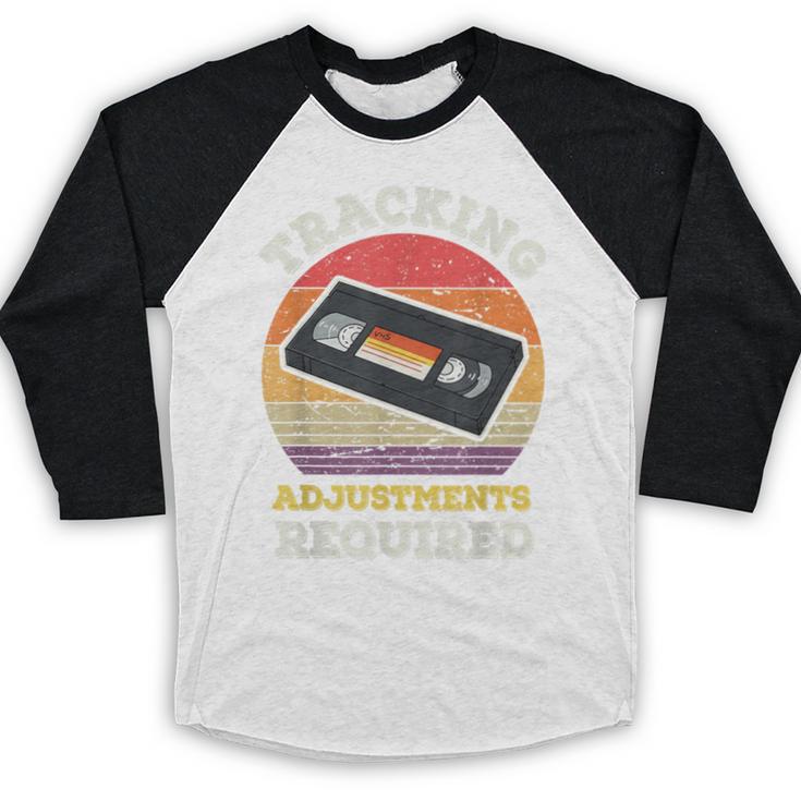 Tracking Adjustments Required Nostalgia VHS Retro Tape Baseball Raglan Shirt