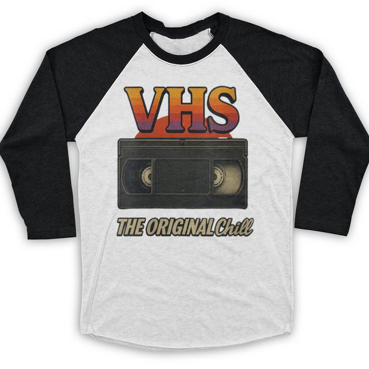 VHS Tape Nostalgia Old School Technology Humor Baseball Raglan Shirt