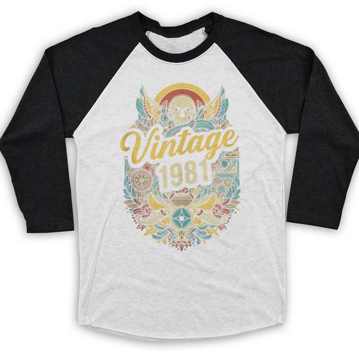 Vintage 1981 Retro Badge Nostalgia Eighties Compass Skull Baseball Raglan Shirt