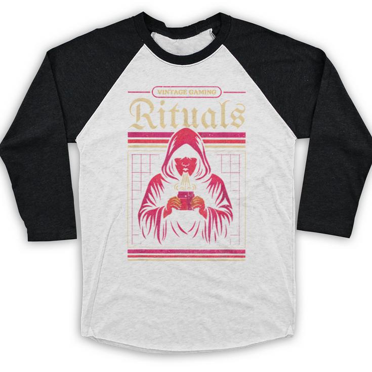 Vintage Gaming Rituals Retro Gamer Nostalgia Vintage Games Baseball Raglan Shirt