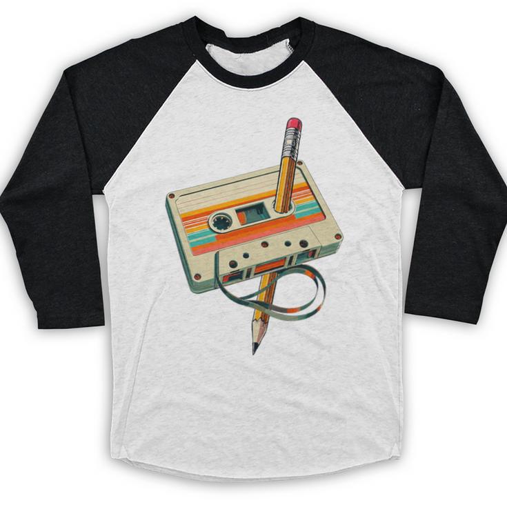 Vintage Pencil Rewind Cassette Tape Nostalgia Party 80s 90s Premium Baseball Raglan Shirt