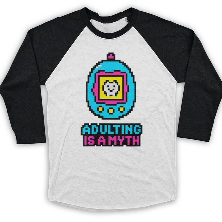 Women's Adulting Is A Myth Retro Pixel Pet Nostalgia Millennials Baseball Raglan Shirt