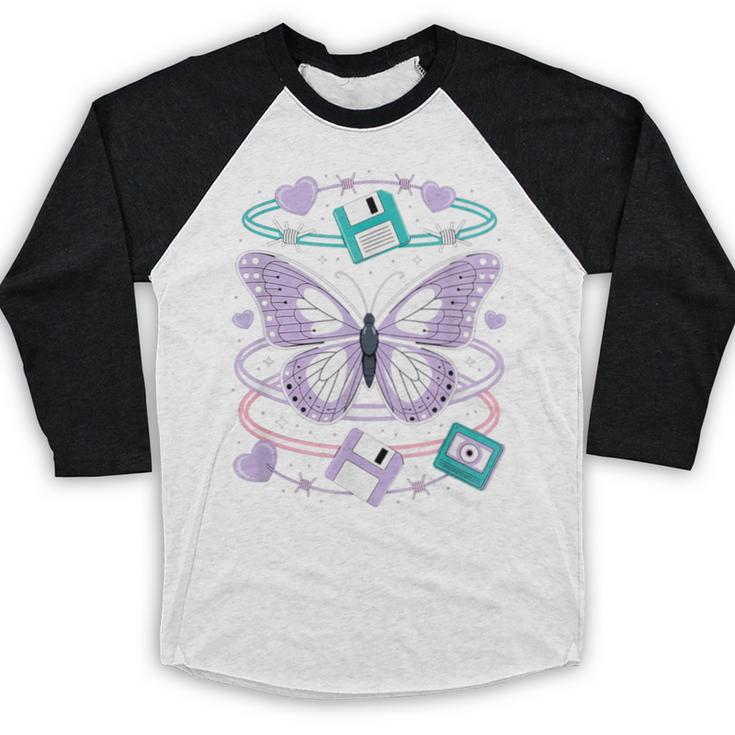 Y2K Butterfly Floppy Disk Art Digital Nostalgia Baseball Raglan Shirt Y2K Butterfly Floppy Disk Art Digital Nostalgia Baseball Raglan Shirt