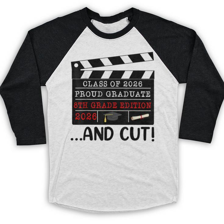 8th Grade Graduation 2026 Graduate Clapperboard Baseball Raglan Shirt