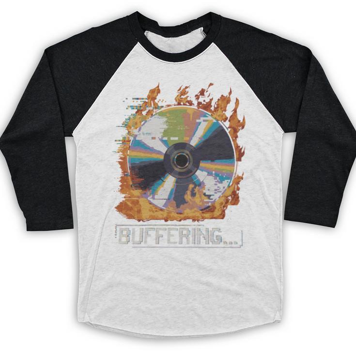 Buffering Glitched CD On Fire 2000s Nostalgia Baseball Raglan Shirt