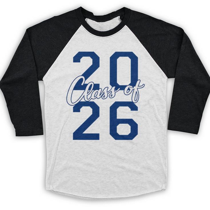 Class Of 2026 Graduation Varsity Navy Blue Letters Premium Tri-Blend Baseball Raglan Shirt