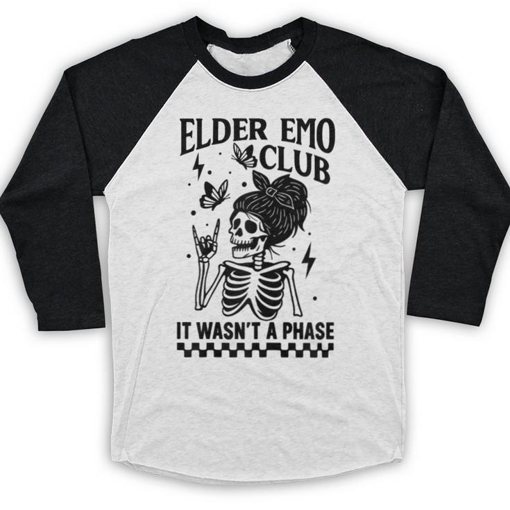 Elder Emo Club Skeleton Nostalgia It Wasn't a Phase Mom Baseball Raglan Shirt