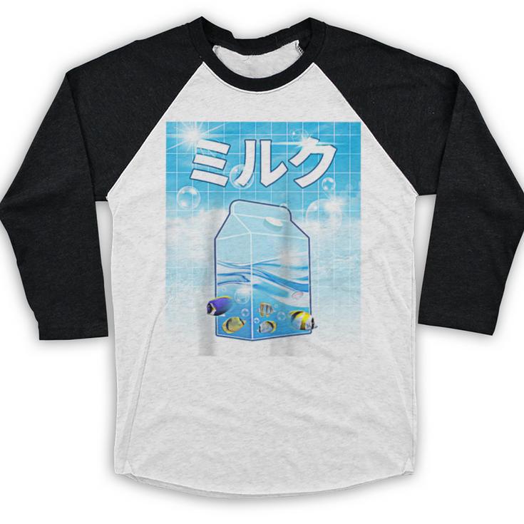 Frutiger Aero Aesthetic Tech Kawaii Milk Underwater Fishes Raglan Baseball Tee Baseball Raglan Shirt