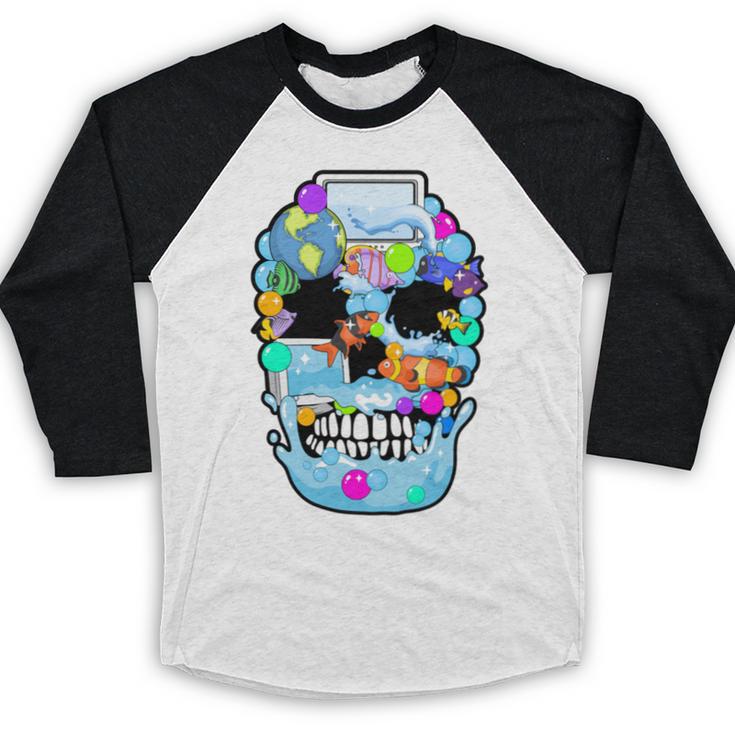 Frutiger Aero Aesthetic Tech Skull Computer Fishes Baseball Raglan Shirt