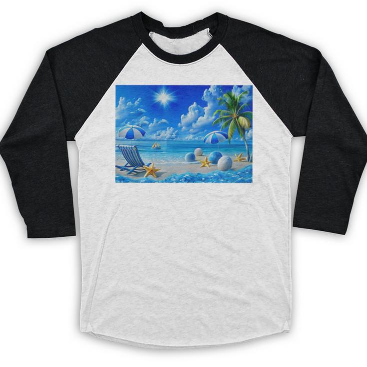 Frutiger Aero Beach Y2k Aesthetic Palm Tree Sand Ocean Premium Baseball Raglan Shirt