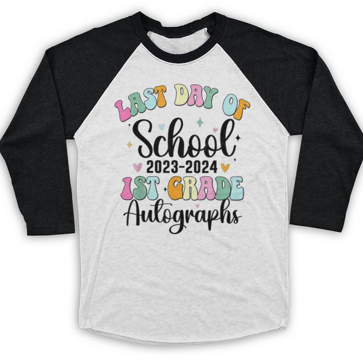 Last Day Autographs 1st Grade Graduation Boys Girls Groovy Baseball Raglan Shirt