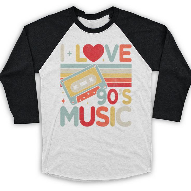 I Love 90's Music Retro Style Nostalgia Cassette 1990s Party Premium Tri-Blend Baseball Raglan Shirt
