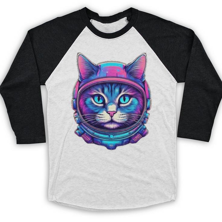 Retro 80s Cat In Space Suit Nostalgia Cat Vintage Astronaut Baseball Raglan Shirt