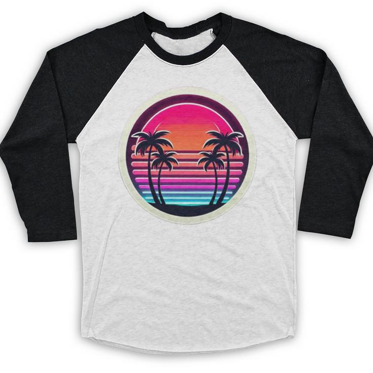 Retro 80s Synthwave Sunset & Palm Trees Retro Nostalgia 80s Baseball Raglan Shirt