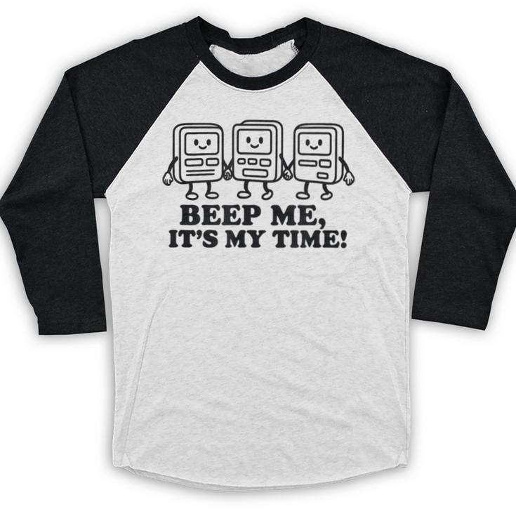 Retro Pager Squad Minimalist Monochrome Cartoon Nostalgia Baseball Raglan Shirt