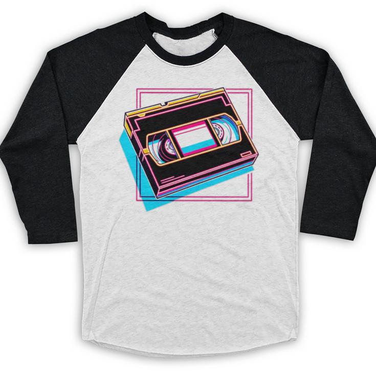 Retro VHS Vaporwave Video Cassette Nostalgia Geek Chic Premium Tri-Blend Baseball Raglan Shirt