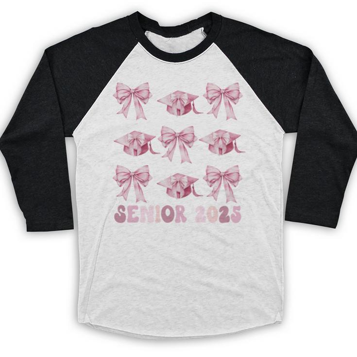 Senior 2025 Coquette Pink Bow Class Of 2025 Graduation Girls Baseball Raglan Shirt