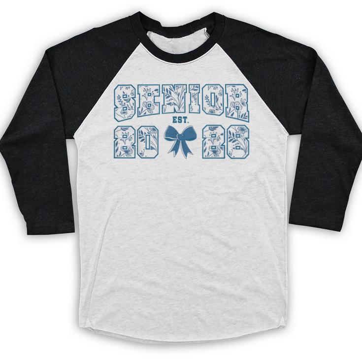 Senior 26 Graduation Class Of 2026 Bow Blue Toile Floral Baseball Raglan Shirt
