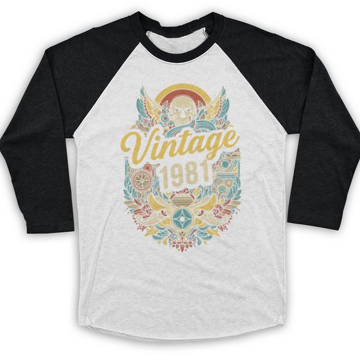 Vintage 1981 Retro Badge Nostalgia Eighties Compass Skull Baseball Raglan Shirt