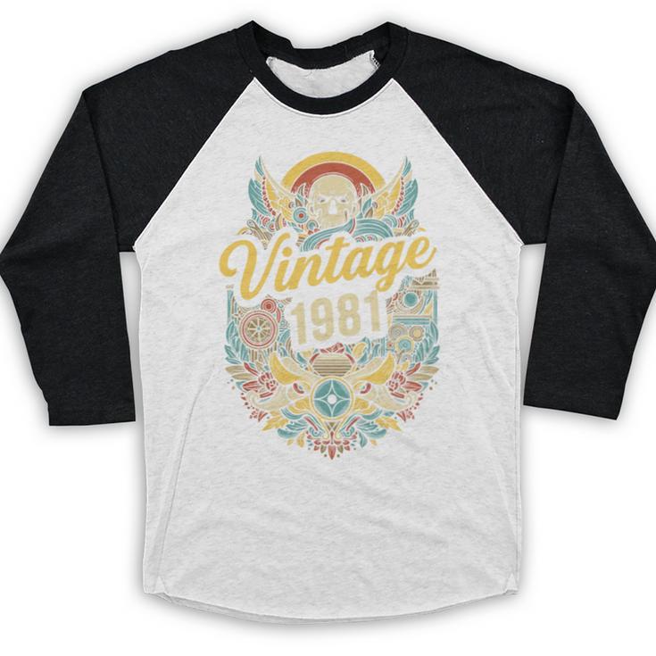Vintage 1981 Retro Badge Nostalgia Eighties Compass Skull Premium Tri-Blend Baseball Raglan Shirt
