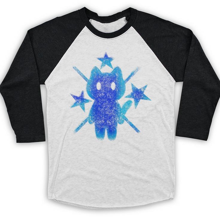 Yk2 Grunge Earthy Blue Cat With Stars Tomboy 90s Nostalgia Premium Tri-Blend Baseball Raglan Shirt
