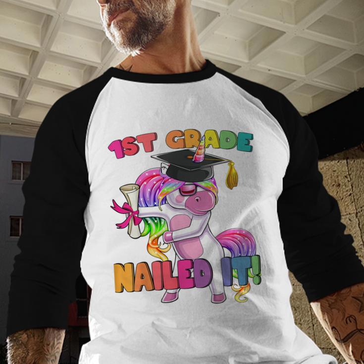1st Grade Nailed It Flossing Unicorn Graduation Shirt Baseball Raglan Shirt