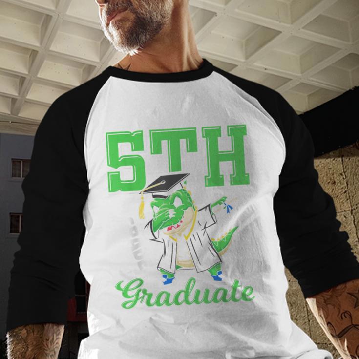 5th Grade Graduate Dinosaur Dab Graduation School Baseball Raglan Shirt