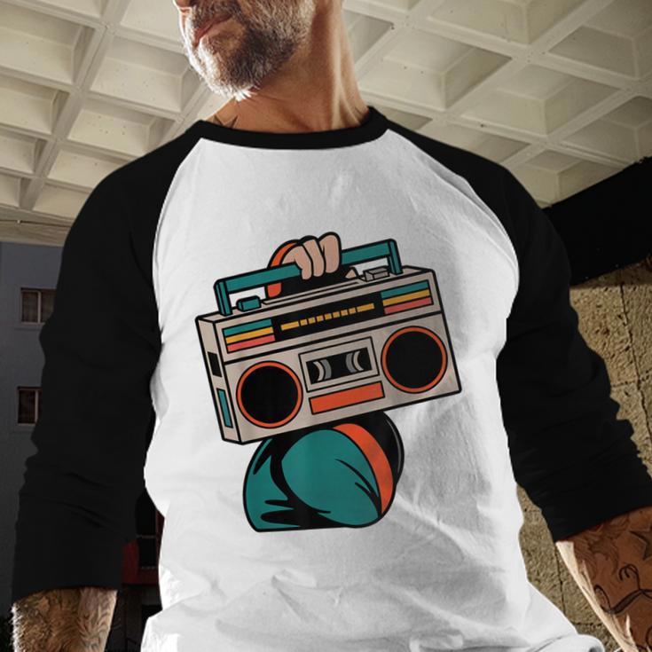 80s 90s Retro Party Costume Nostalgia Boombox Music Hip Hop Baseball Raglan Shirt