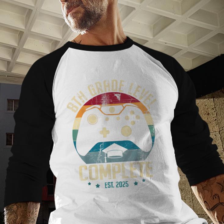 8th Grade Level Complete Gamer Class Of 2025 Graduation Boy Baseball Raglan Shirt